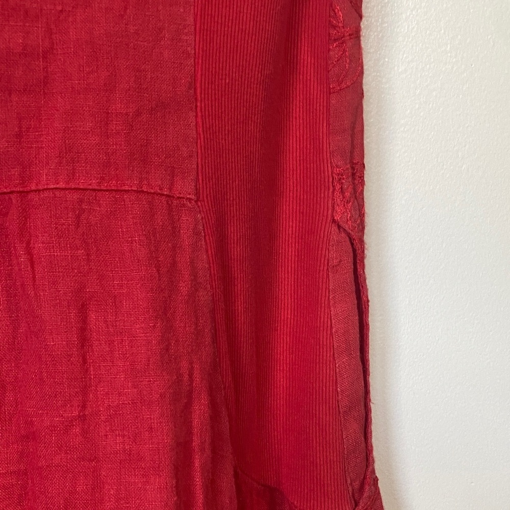 Lina Tomei Red linen embroidered floral sleeveless dress size Small - Picture 7 of 14